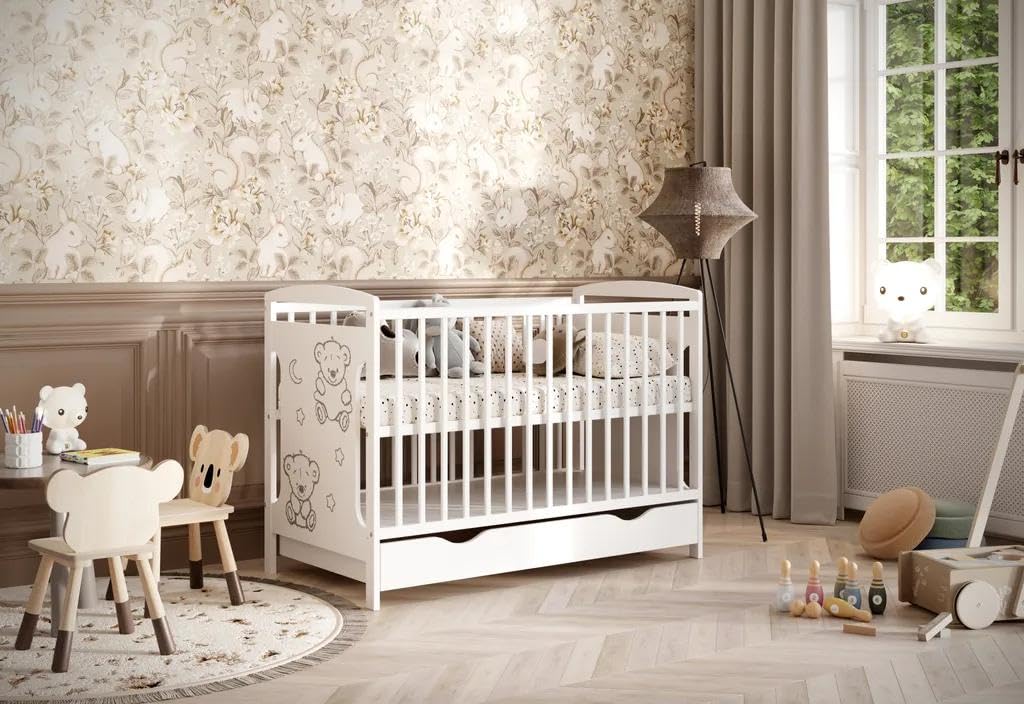 Generisch Kinderbett Ted 60x120cm inkl. Schublade & Umbaukit (ohne Matratze)