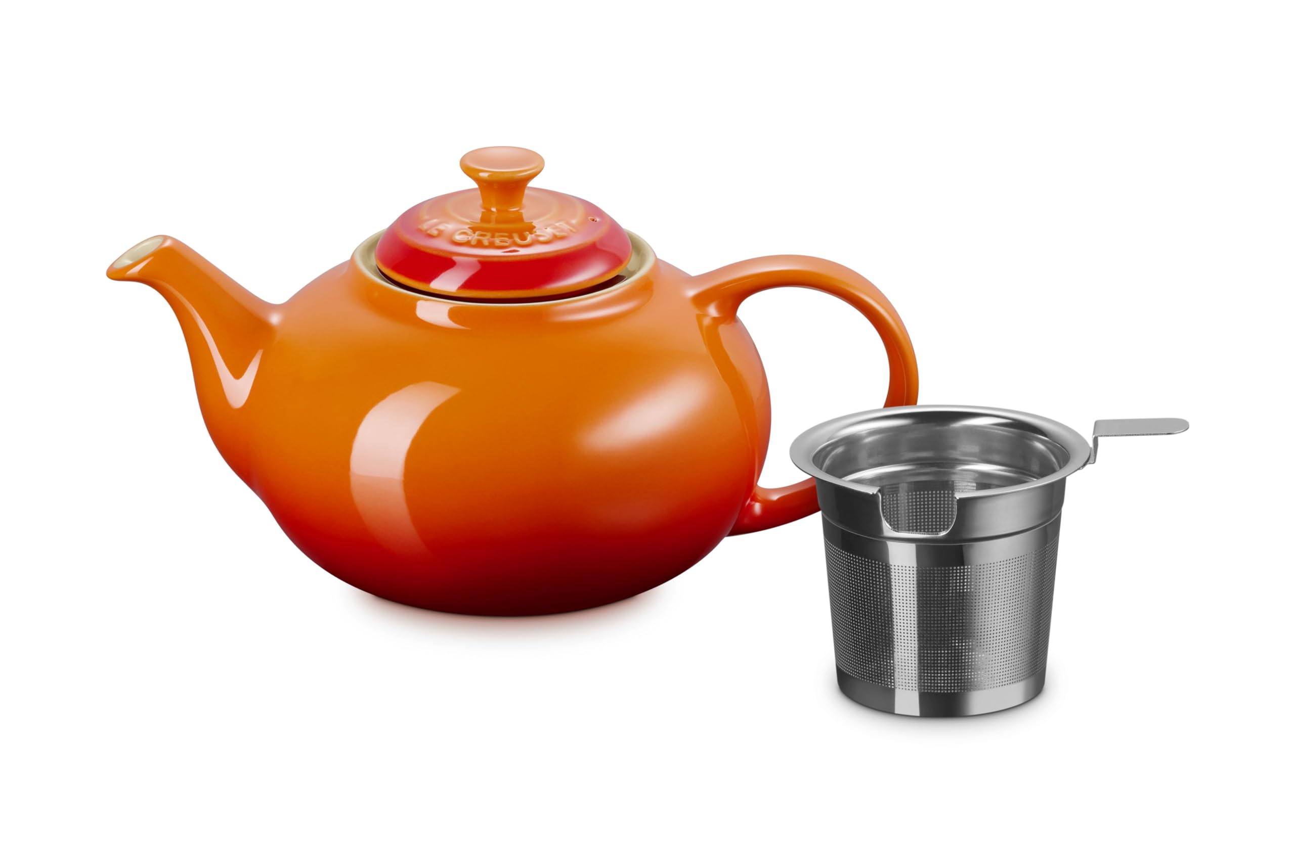 Le Creuset Steingut-Teekanne mit Edelstahl-Teesieb, 1,3 l, Volcanic