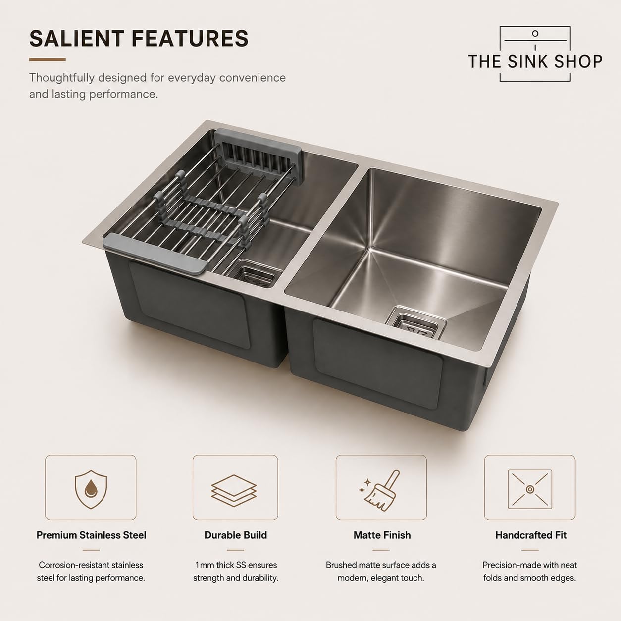 Stainless Steel Double Bowl Kitchen Sink - THE SINK SHOP -3