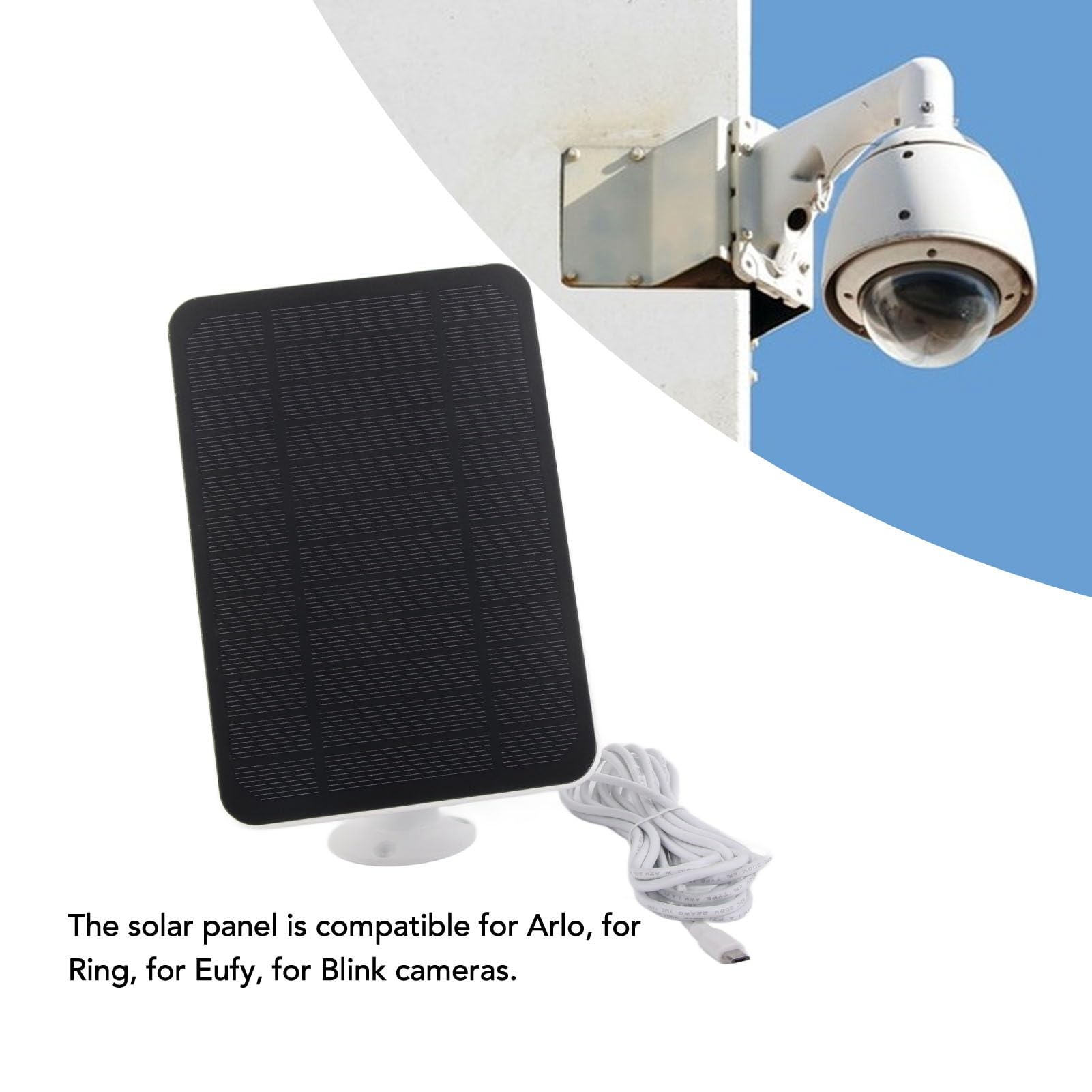 Panneau solaire 4W 5V pour caméra de sécurité, panneau solaire de caméra avec étanchéité IP65 et support réglable à 360 degrés pour panneau solaire (White)