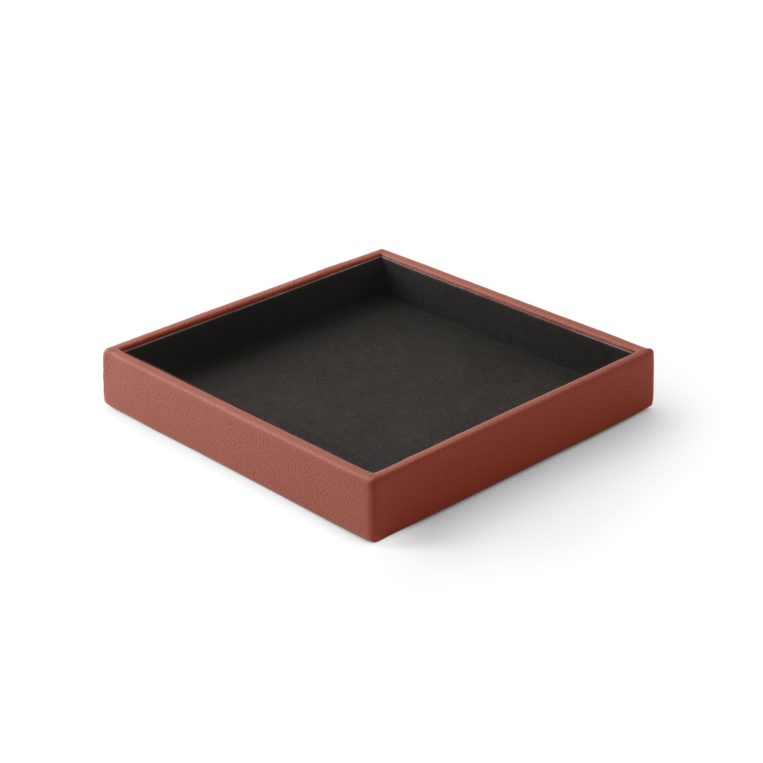 Eglooh - Atena Large - Svuotatasche Design Moderno in Vera Pelle Marrone Arancione - Organizer da Scrivania, Vassoio per Chiavi, Monete, Gioielli, Smartphone - cm 21,5 x 21,5 - Made in Italy