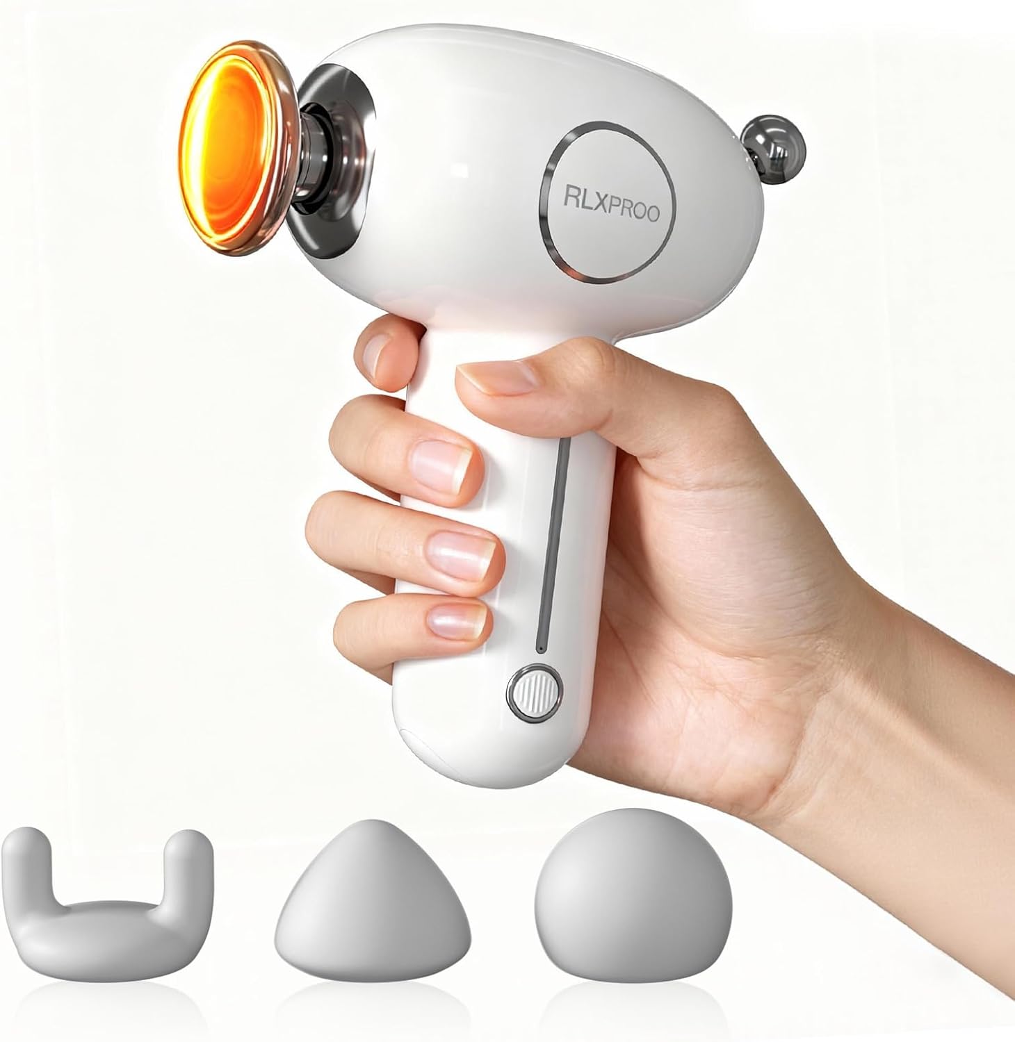 Massage Gun Deep Tissue, Mini Massager Gun with Heat, Handheld Percussion, 3 Interchangeable Heads & 4 Speeds,Fascia Gun Relieve Sore Muscles and Stiffness,Gift for Men, Women White