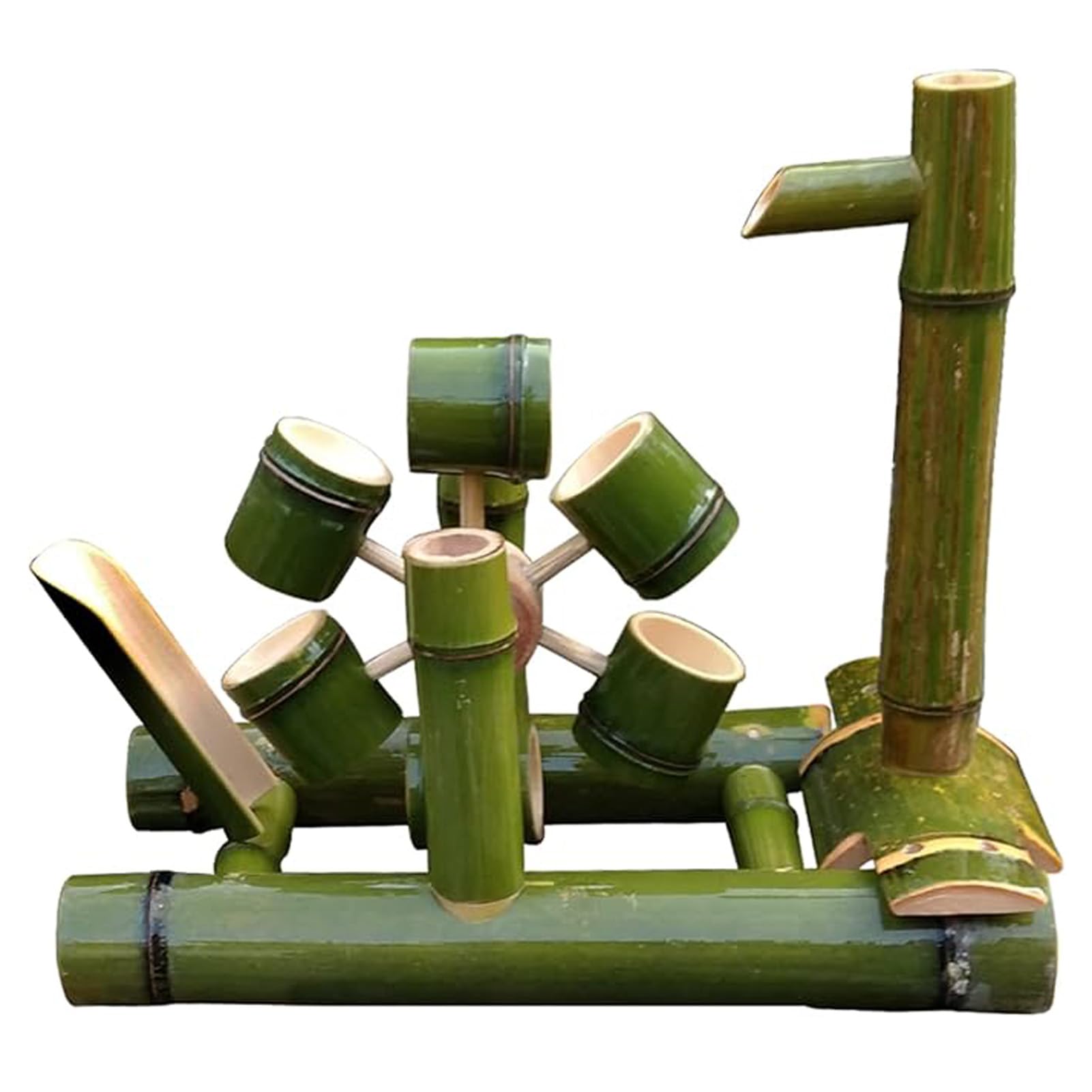 asdchZen Outdoor Bamboo Water Fountain, Free Standing Handmade Zen Fountain, Feng Shui Rocking Wheel Feature, Garden Landscape Decor, For Pond Stone Trough Fish Tank Patio Yard, 2,25.6in(65cm)