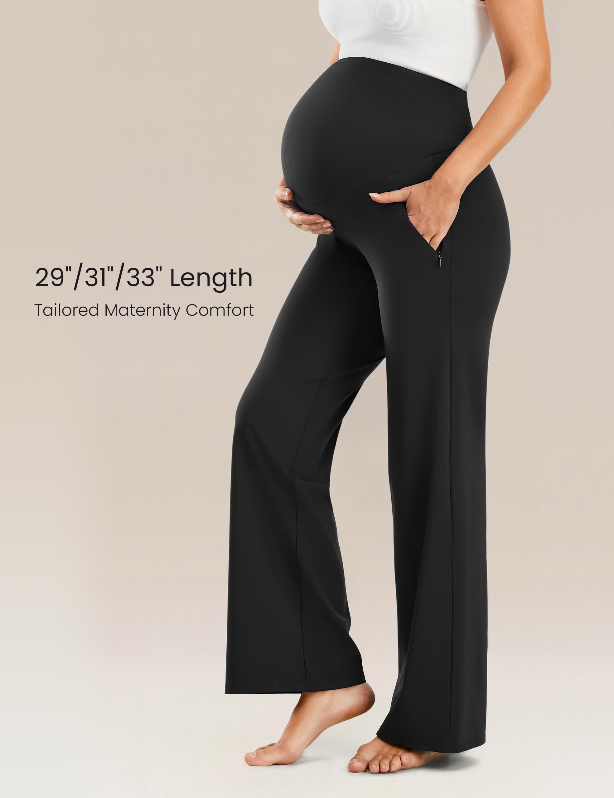 JOYSPELS Weiche, weiche Schwangerschafts-Yogahose mit Reißverschlusstaschen über dem Bauch