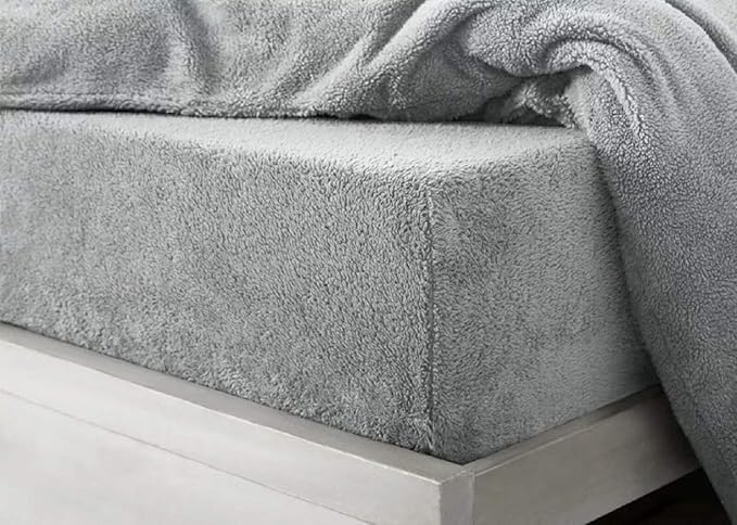 Teddy Fleece Fitted Sheet Super Soft Warm Extra Deep Bed Sheet Cozy Winter Bedding All UK Sizes (Grey Single Fitted Only)