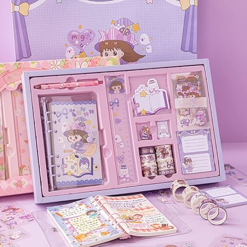 BBG システム手帳セット日記帳 かわいいド シール帳 DIY手帳 ノートセット メモ帳 日記帳 付箋本 和紙テープ ステッカー付 手帳素材パック 女の子 小学生 子供 進学 クリスマス 誕生日 プレゼント (travel)