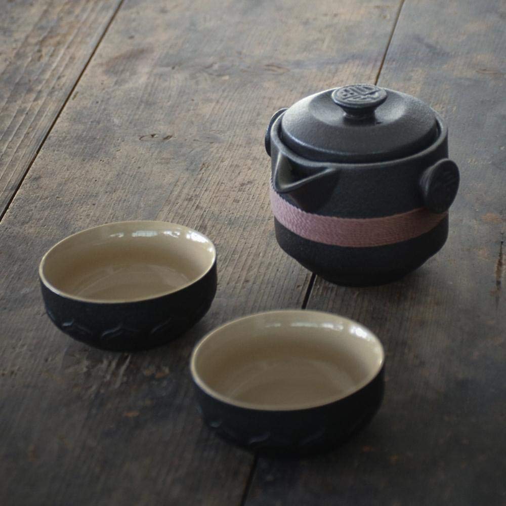 Teteras de cerámica negra con 2 tazas, juegos de té, juego de té portátil para oficina de viaje, utensilios para beber-Negro