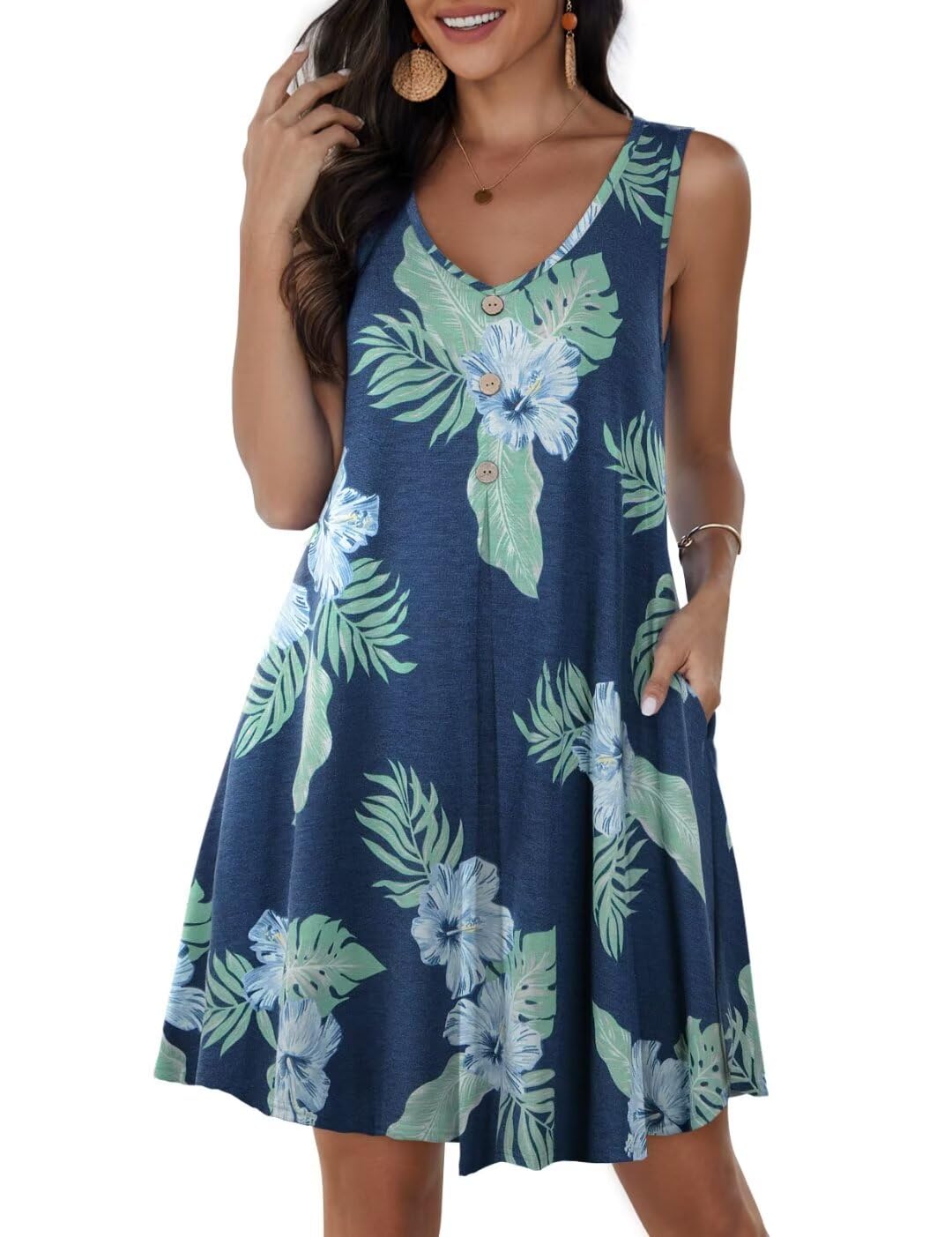 JollieLovin Women Plus Size Summer Sundress Tank Sleeveless V Neck Beach Swing Dress Swimsuit Cover ups(L-5X)