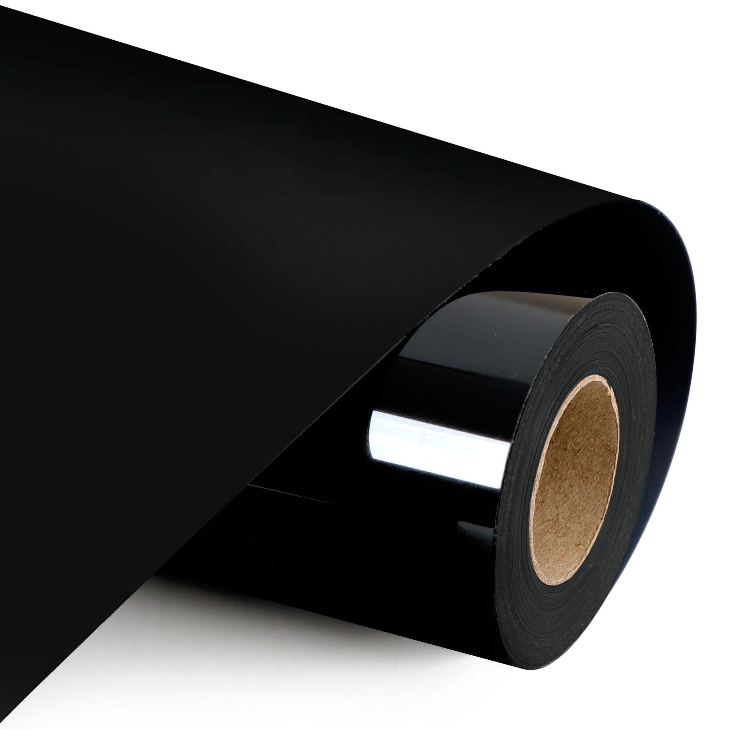 HTVVETUR HTV Vinyl Rolls Heat Transfer Vinyl - 12" x 9ft Black HTV Vinyl for Shirts, Iron on Vinyl for Cameo - Easy to Cut &amp; Weed for Heat Vinyl Design (02 K2 Black-9ft)