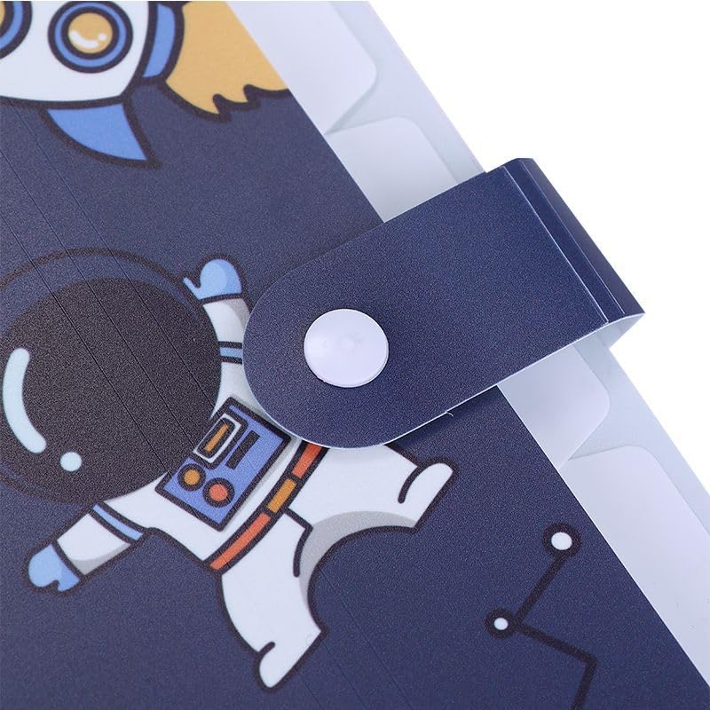 Space Theme Expanding File Folder - 5-Pocket A4 Accordion Organizer With Tabs, Blue