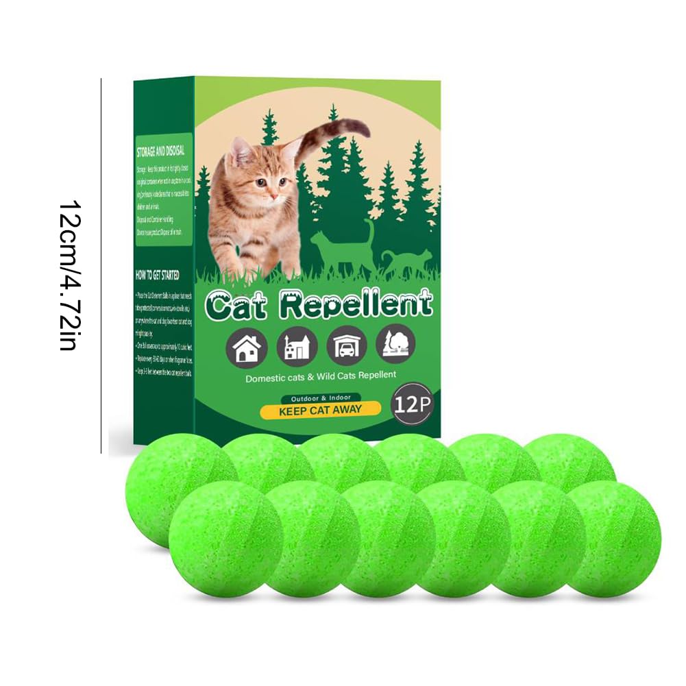 Confezione da 12 deterrenti per gatti per esterni e interni, olio di menta piperita naturale, deterrente per gatti, palla deterrente per cani per tenere i gatti lontani dal prato, cortile
