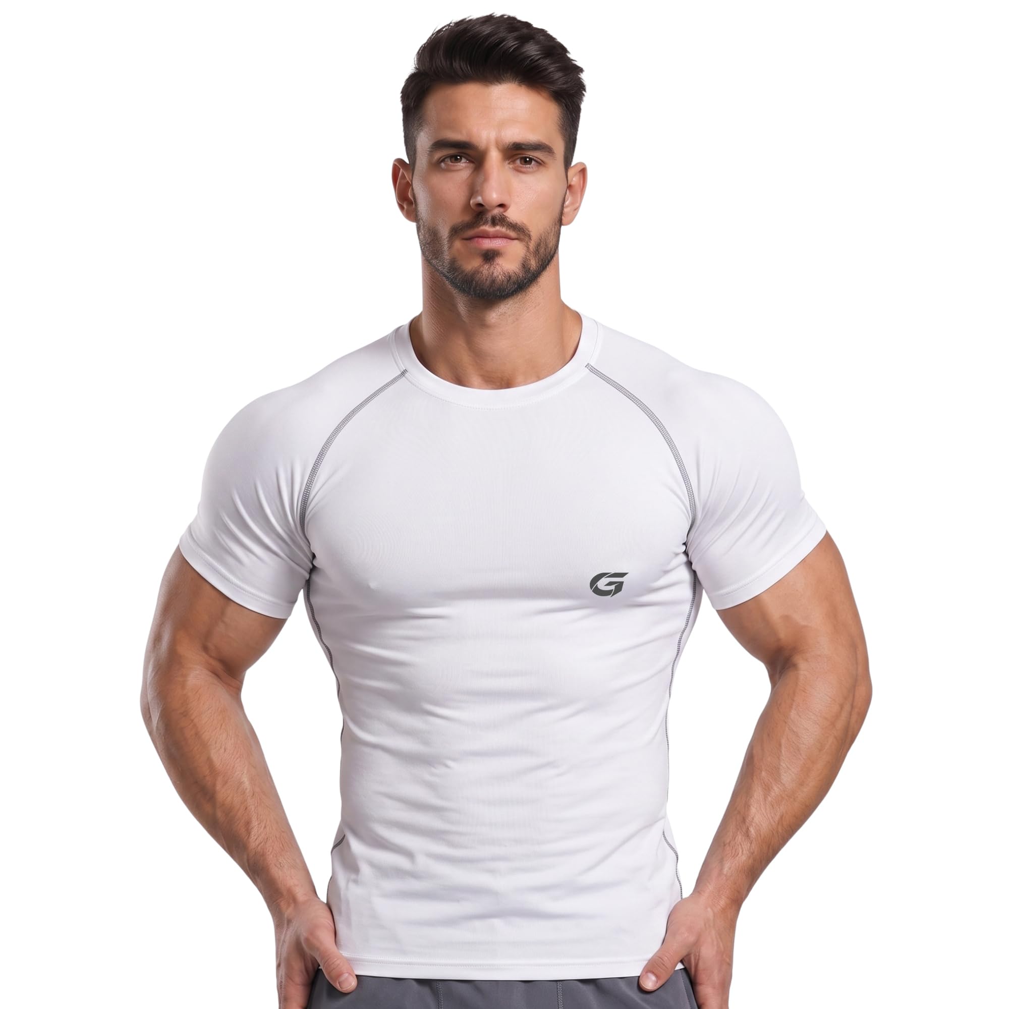GYMIFIC Men's Compression T-Shirt | Half Sleeve Gym Workout T Shirt for man | Round Neck Quick Dry Stretch Athletic Sports Tee-image-44