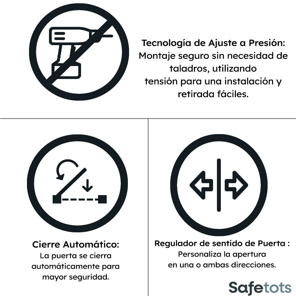 Safetots Barrera Elite de Seguridad para Bebés, 65,5cm - 74,5cm, Blanca Mate, Barrera de Presión para Escaleras, Puerta de Seguridad para Bebés para Puertas y Pasillos, Barrera de Seguridad