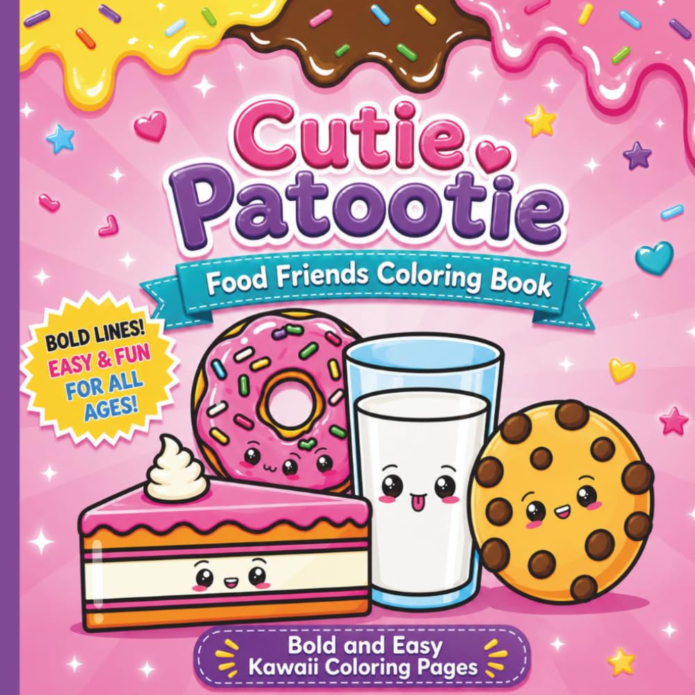 Cutie Patootie Food Friends Coloring Book: Bold and Easy Kawaii Coloring Pages