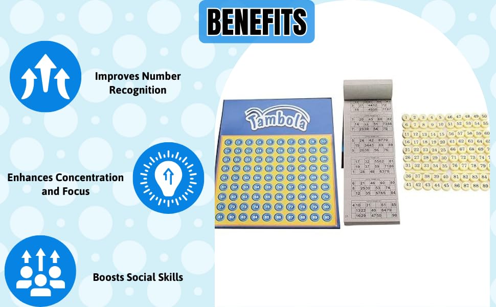 Image of BKDT Marketing Tambola Game Set with 600 Tickets & 90 Number Tiles - Board Game for Kids, Pack of 1 - Kids Game - Housie Set, Bingo Game