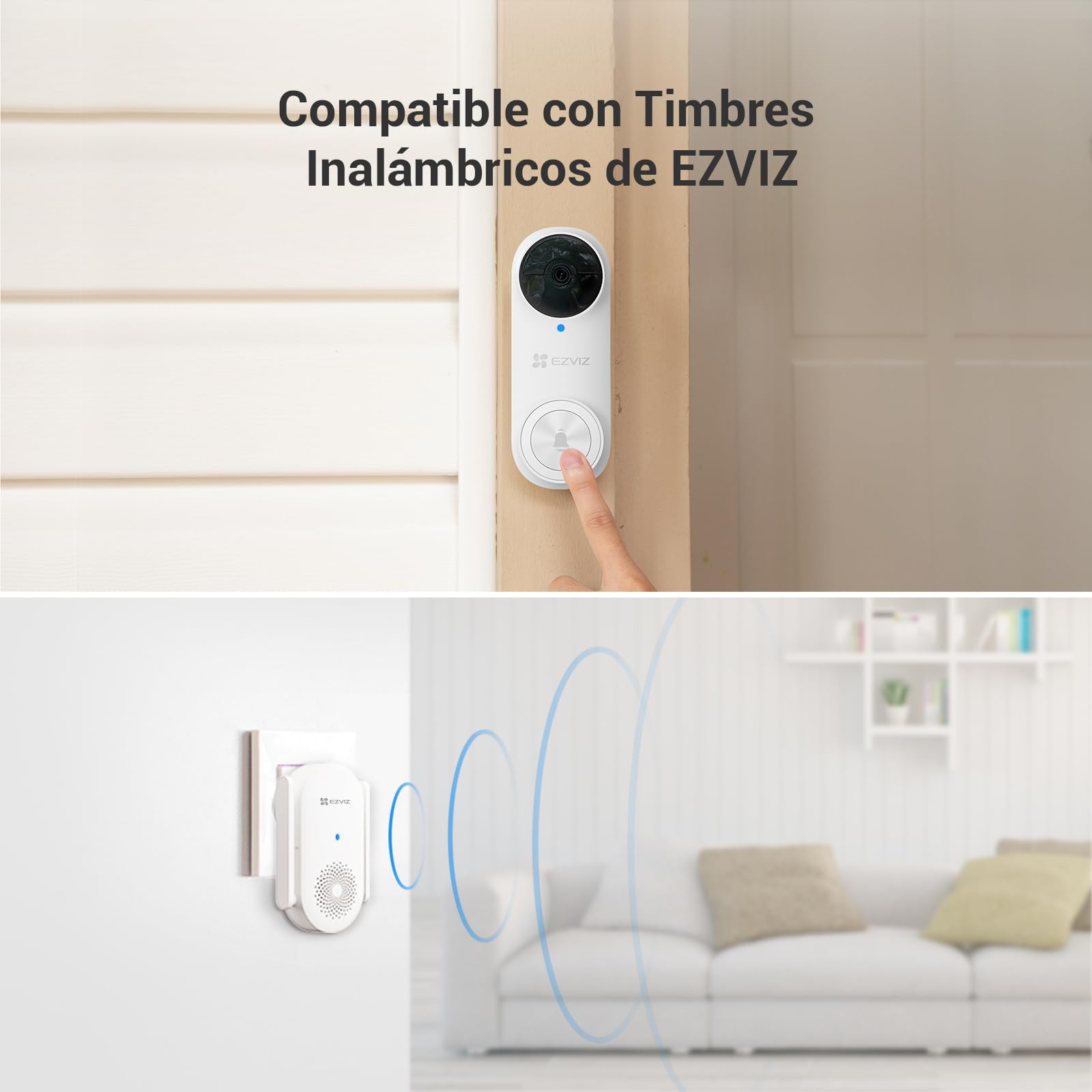 EZVIZ CH1 Chime WiFi Inteligente Timbre de Puerta, Timbre Interior Extra Compatible con Timbre con Vídeo EP3x Pro, Sirena Incorporada, Volumen Ajustable hasta 72dB, Antena Dual, Instalación Enchufable