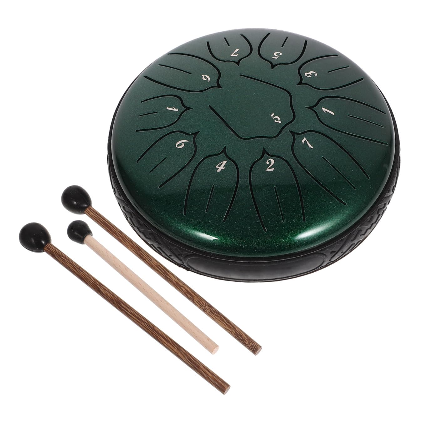 Tamburo Lingua Portatile Note Verde Smeraldo con Bacchette Completo Strumento Percussione per Amanti della Musica per Meditazione e Relax