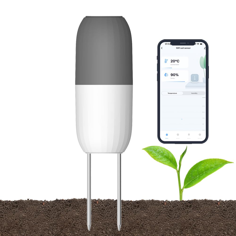 Haozee Capteur d'humidité du sol intelligent WiFi Appareil de mesure de l'humidité et de la température du sol pour jardin, ferme, serre, étanche