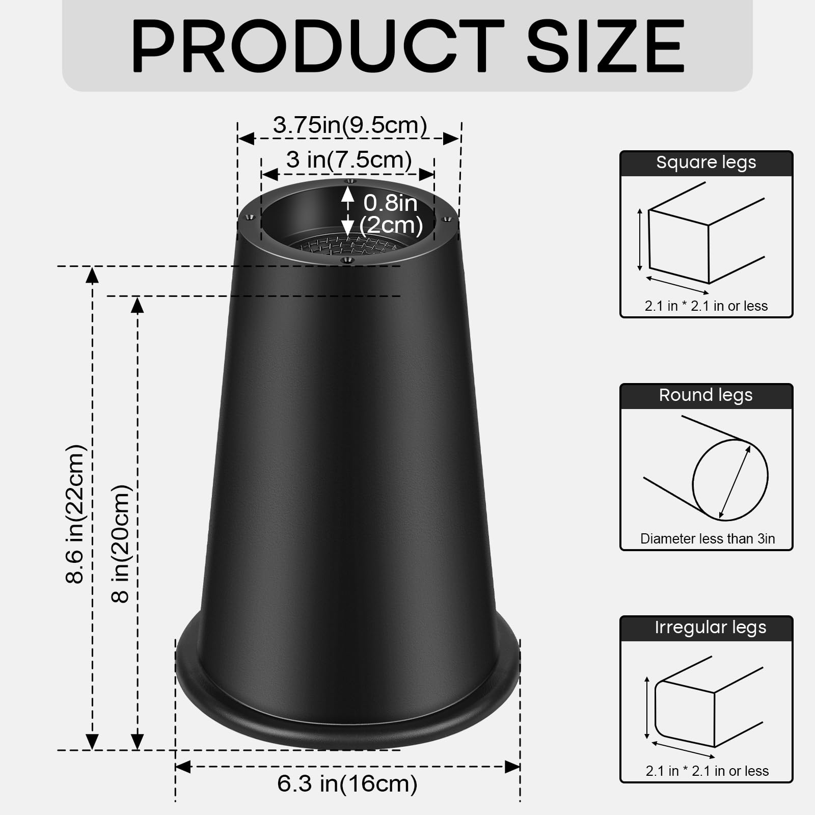 Confezione da 4 rialzi rotondi per letto, 20,3 cm, alzate per letto/letto/sollevatori per mobili, alzate per tavolo, per riporre sotto il letto, resistenti, per la regolazione dell'altezza dei mobili