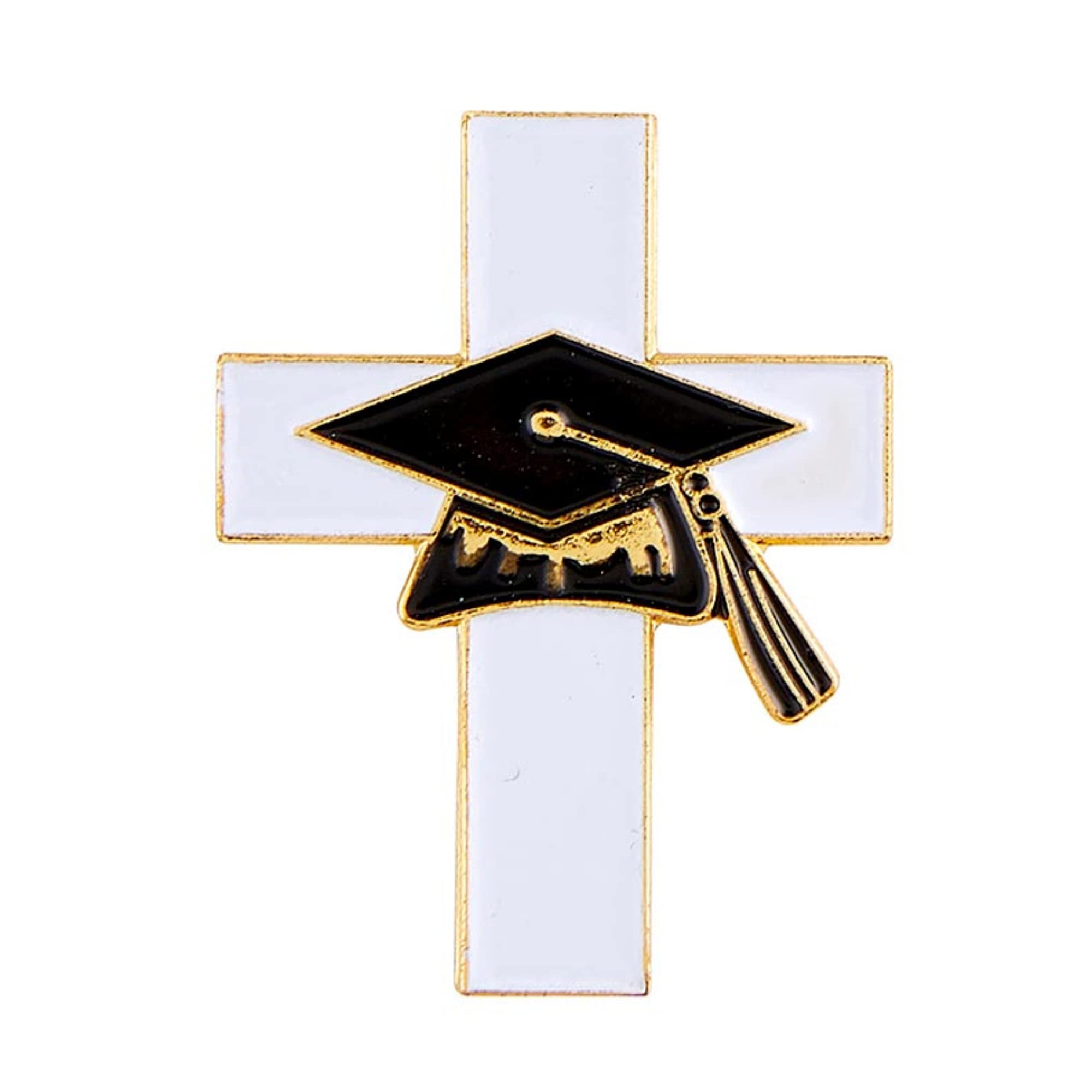 NeedzoGraduation Cross Lapel Pin, Inspirational Gifts for 2024 Graduates, Grad Cap and White Enamel Details, 1 Inch