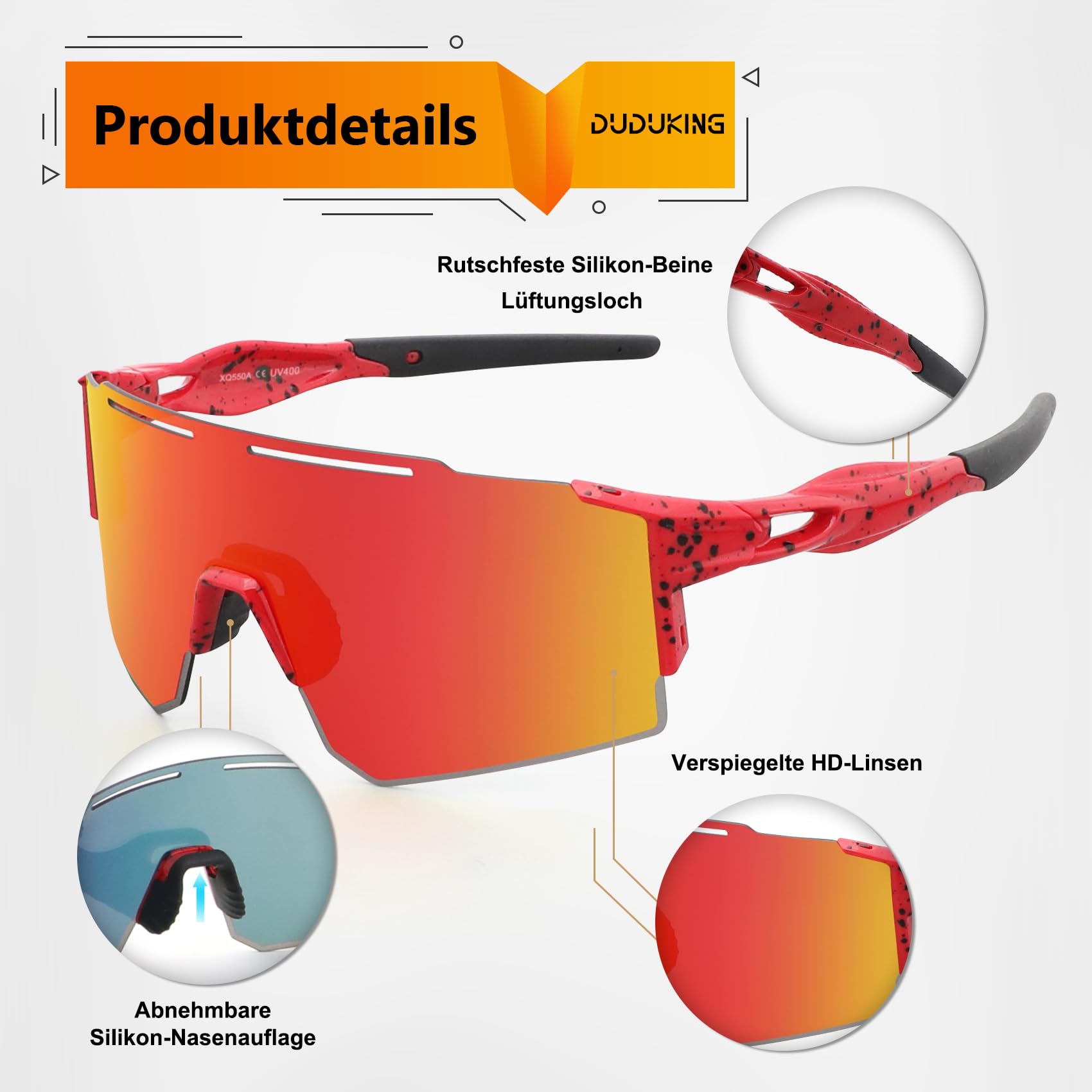 DUDUKING Gafas de sol deportivas para hombre y mujer, para deportes al aire libre, ciclismo, correr, golf, protección UV 400