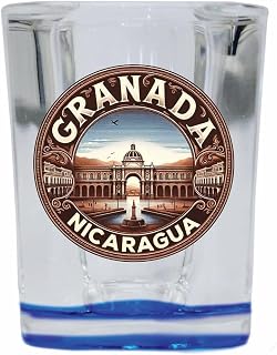 R and R Imports Granada Nicaragua Souvenir 2 Ounce Shot Glass Square Blue Base 4-Pack