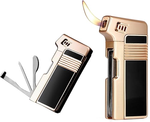 GIXXHLG Encendedor de antorcha de butano, encendedor de metal 3 en 1, encendedor de llama suave, recargable con encendedor de gas multifuncional