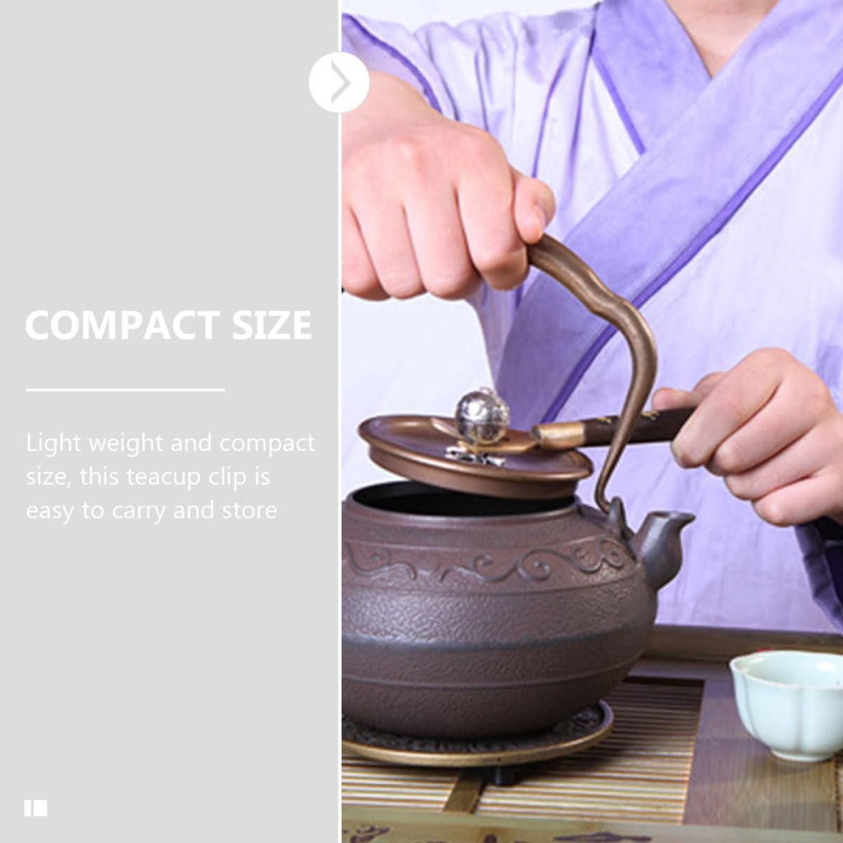 Abrazadera de Hierro Accesorio Fácil de Almacenar para Taza de Té Mango de Madera, Resistente al Calor y Anti-escaldaduras para Ceremonias de Té