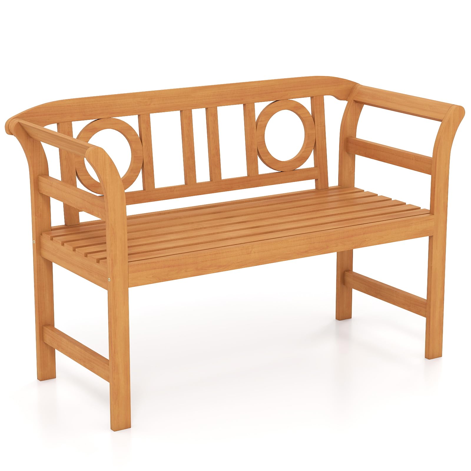 COSTWAY Banco Jardín de Madera Acacia, 2 Plazas, Banco Exterior con Respaldo y Reposabrazos, Patio Porche Terraza Parque, 118 x 50 x 78,5 cm, 360kg (Estilo 3)