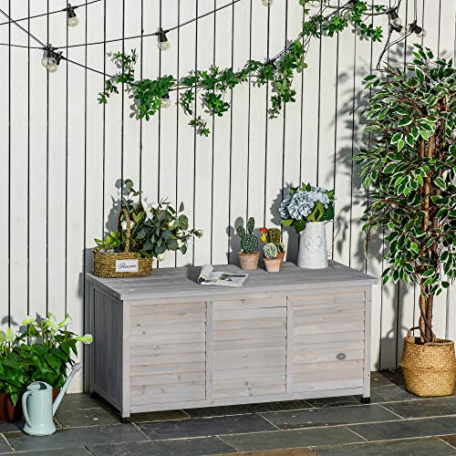 Outsunny Gartenschrank Gerätehaus Gerätescharank wasserbeständig Tannenholz dauerhaft große Raum 127 x 56 x 60 cm Grau – Bild 3