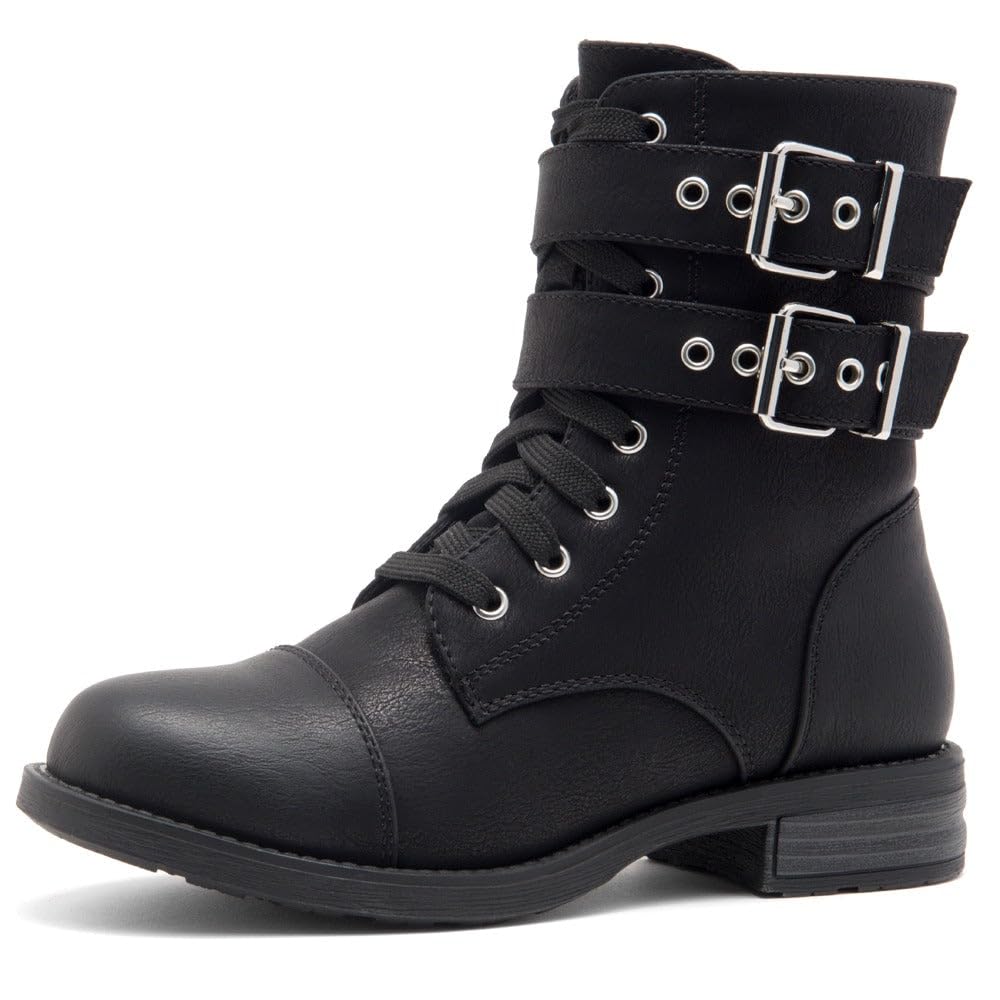 HerstyleFlorence2 Women's Combat Booties Mid-Calf Boots Ankle Lace up Military Shoes, 1721Black,Size 8.0