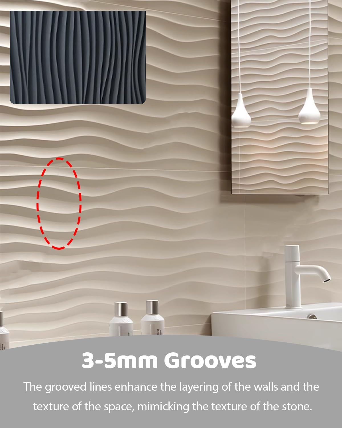 6er-Pack Lamellen-Design 3D-Wandpaneele für Innenwände, Wandstruktur-Wandverkleidungspaneele, dekorative Verkleidung, wasserfeste Wandverkleidung für Badezimmer (Dunkelgrau)