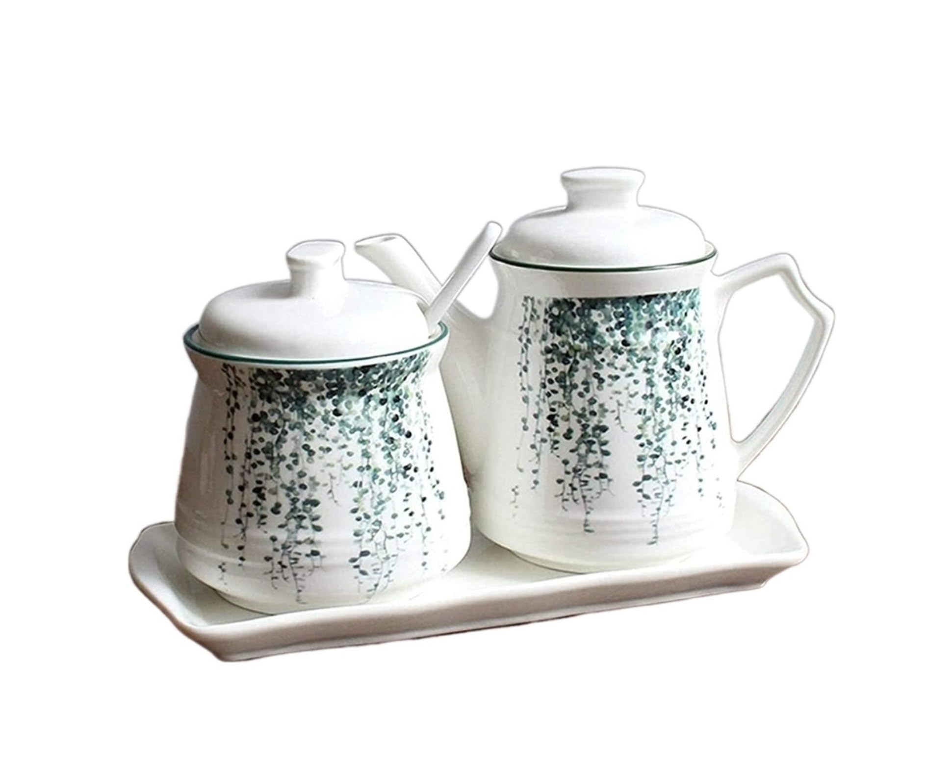 Distributore di Olio e aceto in Ceramica, Bottiglie/barattoli per Salsa di soia, aceto/Olio d'oliva/Salse per condimenti (22,5 * 14 * 18 cm)