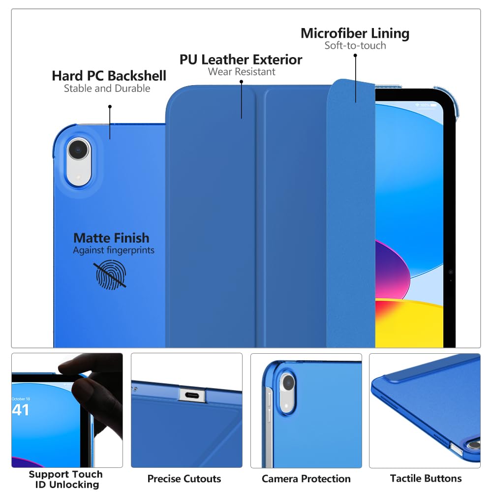 MoKo Cover Custodia iPad (A16) 11a Generazione 2025 /iPad 10a Generazione 2022, Cover Custodia Protettiva per Supporto Ultrasottile con Copertura Posteriore Traslucida in PC Rigido, Blu Cobalto
