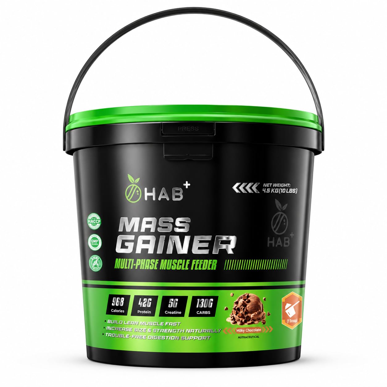 Hab Plus Real Mass Gainer | Mass Gainer Powder | 4.5 kg | Milky Chocolate | 42g Protein | 130g Carbs | 5g Creatine | Muscle Building & Weight Gain Supplement-image-40