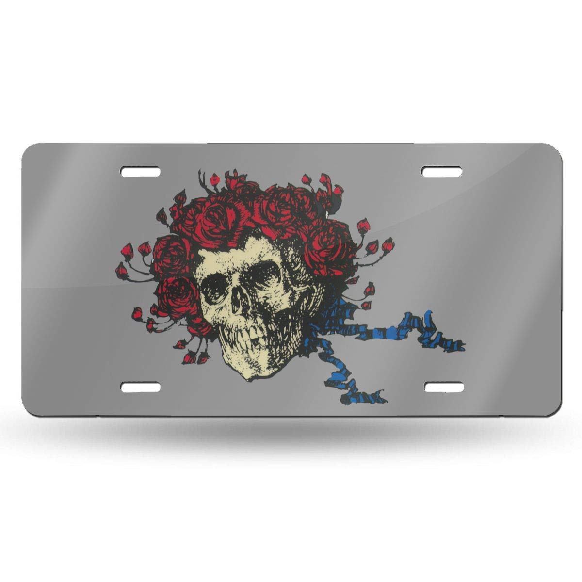 YuSuigold Grate-Ful Dead Skull Art Yard Decorative Car Front License Plate,Vanity Tag,Metal Car Plate,Novelty License Plate,6 X 12 Inch (4 Holes)