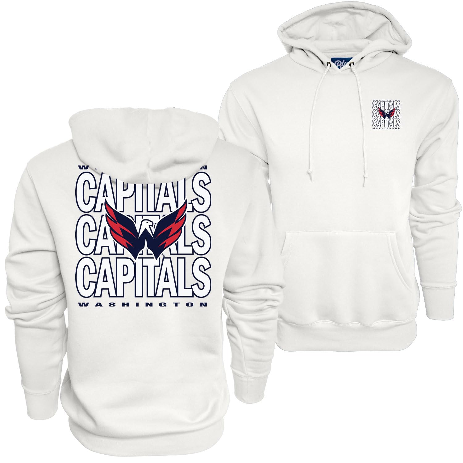 Blue 84 NHL Officially Licensed Hooded Sweatshirt Front/Back Curl White