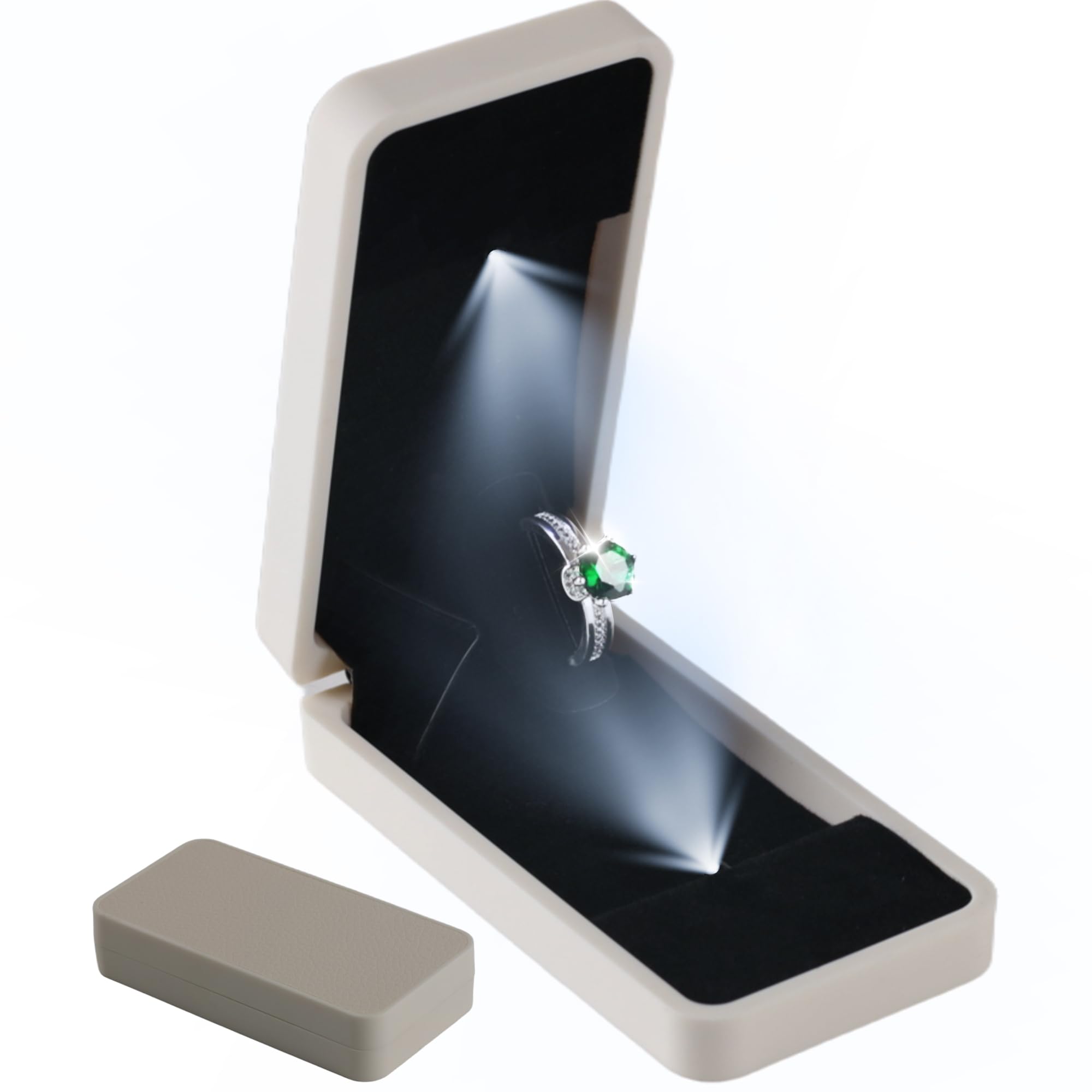 Boîte à bagues rotative en cuir italien sunking avec écrin LED pour demande en mariage