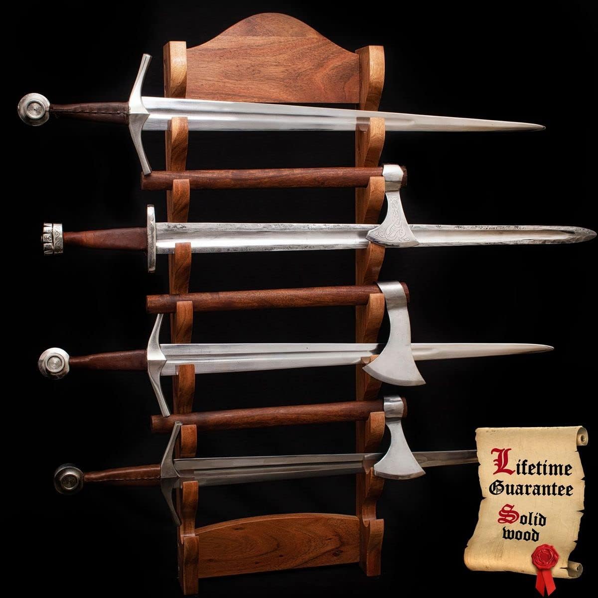 Mythrojan Mittelalterliche Schwert-Wandhalterung, Samurai-Schwertständer, Katana-Schwerthalter, Gladiatorenschwert, Schwertständer, Messerständer für Ausstellung: 8 Ebenen Schwertständer