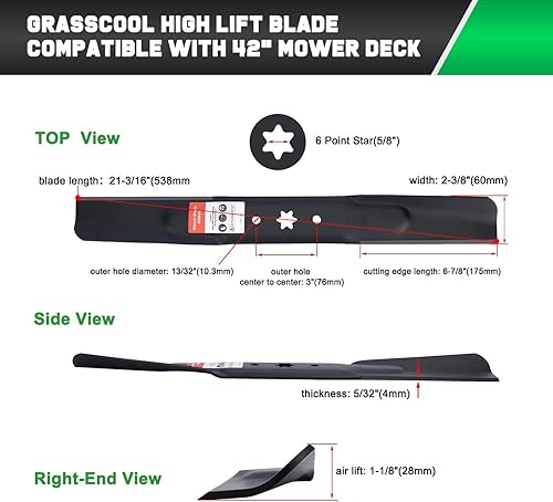 Miniatura 7 de 942-04308 Cuchillas de cortacésped para Troy Bilt Bronco Pony Mustang 42 pulgadas Cortacésped Cub Cadet 42 pulgadas Reemplaza 942-04308A 942-04308-X