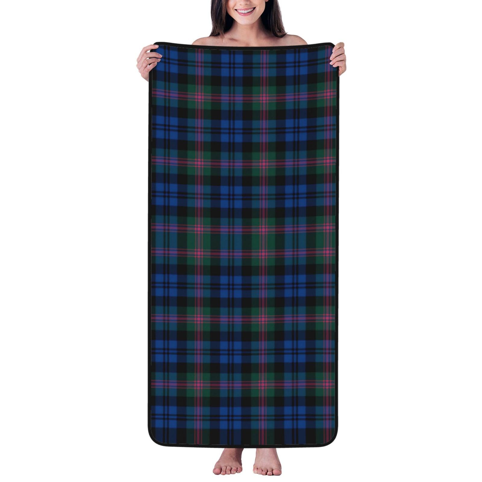 ASEELO 140x68 cm Blue and Green Scottish Tartan Bath Towel Highly Absorbent Beach Towel Bath Sheet Towels Body Wrap