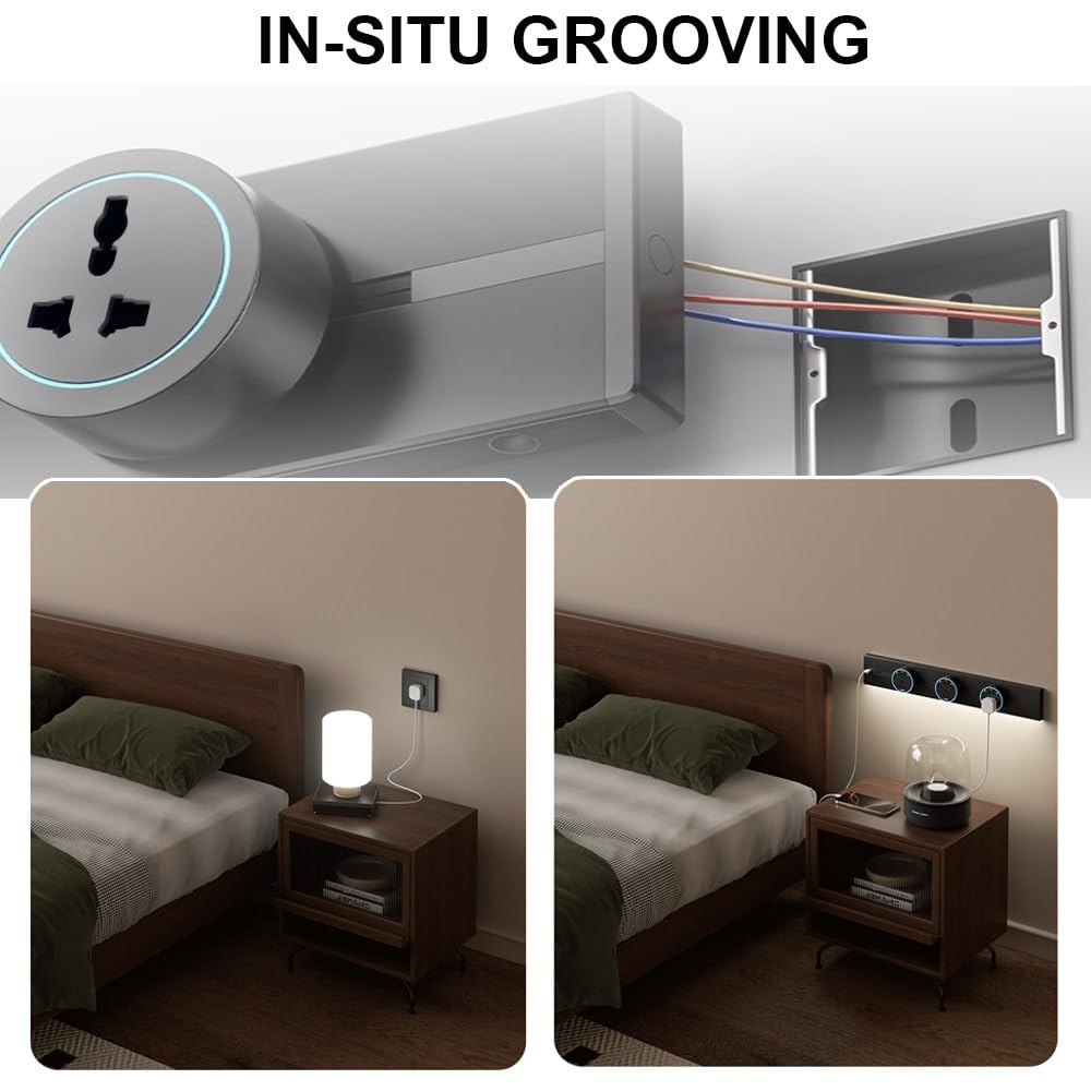 Listwa Zasilająca 40/50/60/80 Cm, Gniazdo Szynowe 8000 W Z Adapterem + Port ładowania USB Typu C + Lampa Z Czujnikiem Ruchu, Listwa Zasilająca Do Montażu Na ścianie W Kuchni I Salonie Grey-80cm