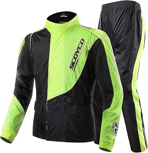 Scoyco Traje de lluvia de motocicleta para hombre, reflectante, impermeable, chaqueta de lluvia con pantalón para adultos, ciclismo, equitación