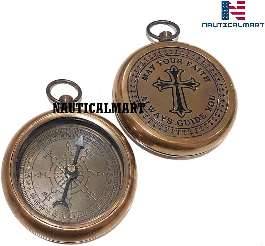 May Your Faith Always Guide You Antique Nautical Vintage Directional Magnetic Compass with Famous Scripture Quote Engraved Baptism Gifts (Without Chain Brown Antique Compass) image 4