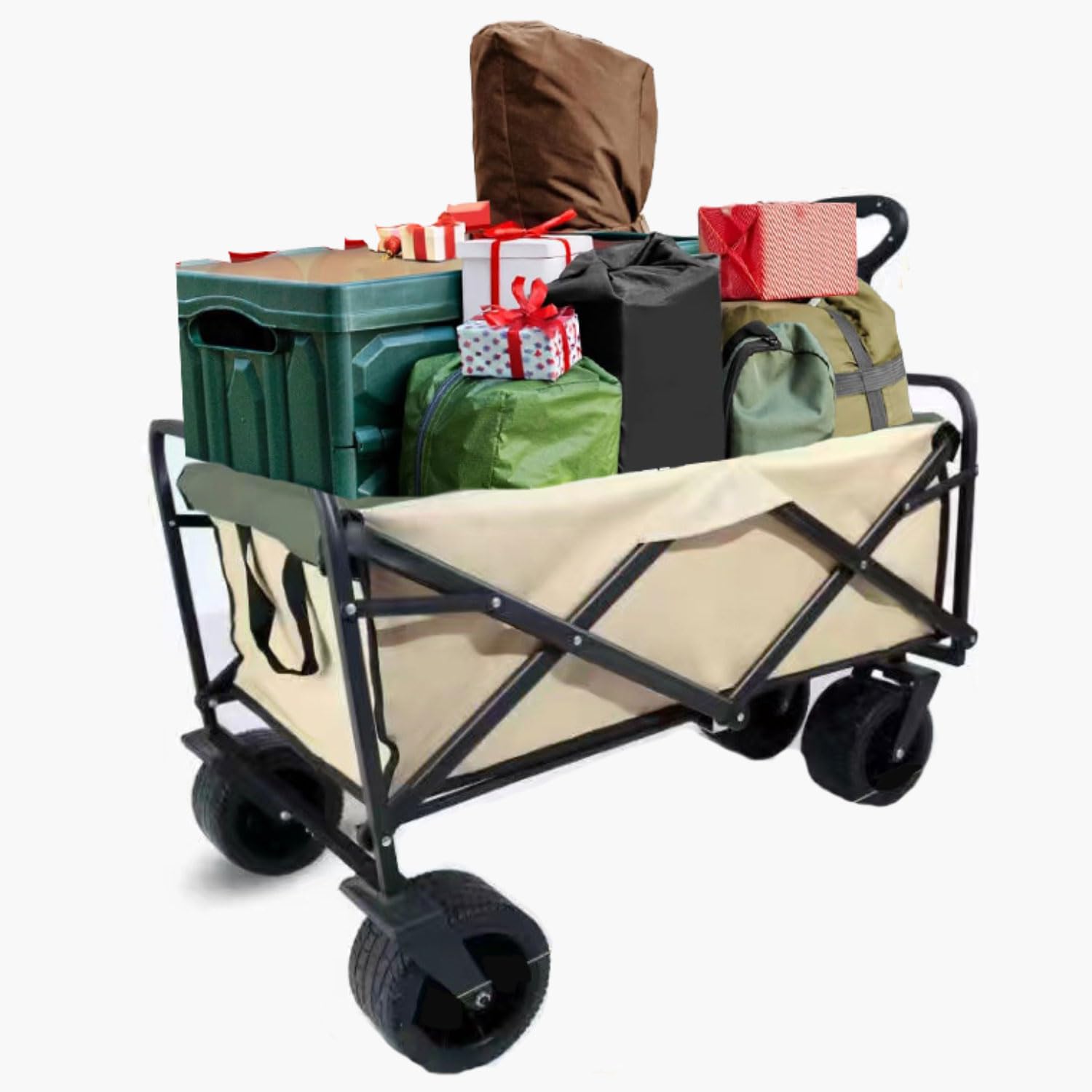 Carrello Pieghevole con Ruote Carrello da Spiaggia con Braccioli Regolabili Carrello da Giardino Campeggio Carrellino Pieghevole con Ruote Rimovibili per all'aperto Ogni Tipo di Terreno