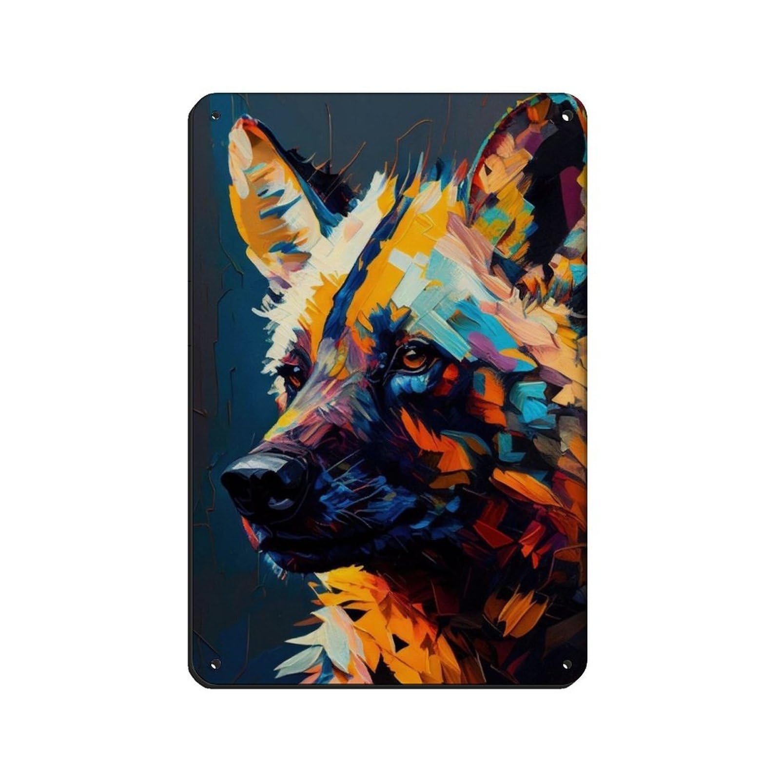 Lxwnze 20L X 30W Cm Hyena Oil Painting Poster Tin Sign Vintage Metal Pub Club Cafe Bar Home Wall Art Decoration Poster Retro 8X12inch(20X30cm)