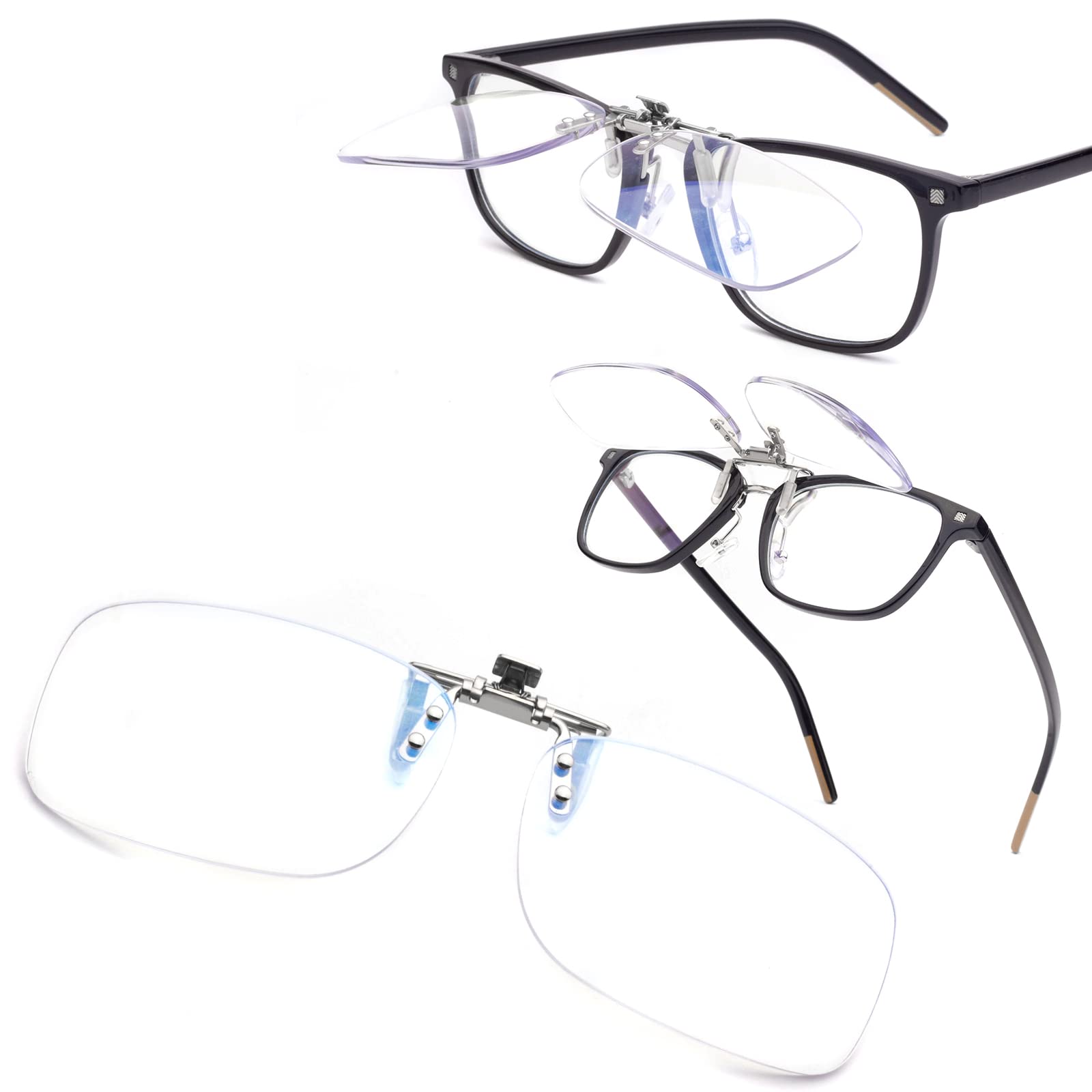 [Soarea] 老眼鏡 クリップ式 前掛け老眼鏡 跳ね上げ老眼鏡 クリップ アップ 携帯老眼鏡 軽量ブルーライトカットメガネ ケース付き8032 (シルバー, 3.0)