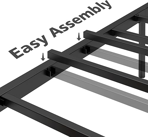 Miniatura 48 de LIKIMIO - Base de cama de plataforma tamaño King con cabecera de madera estilo industrial y 12 fuertes patas de metal de soporte, fácil de montar,