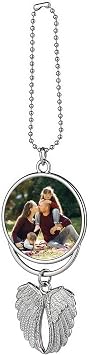 Personalized Double Side Photo Engraving Car Hanging Custom Photo Rearview Mirror Car Charm Angel Wing Car Charm Gift for Men Women Sublimation Keychains Accessories for Couple