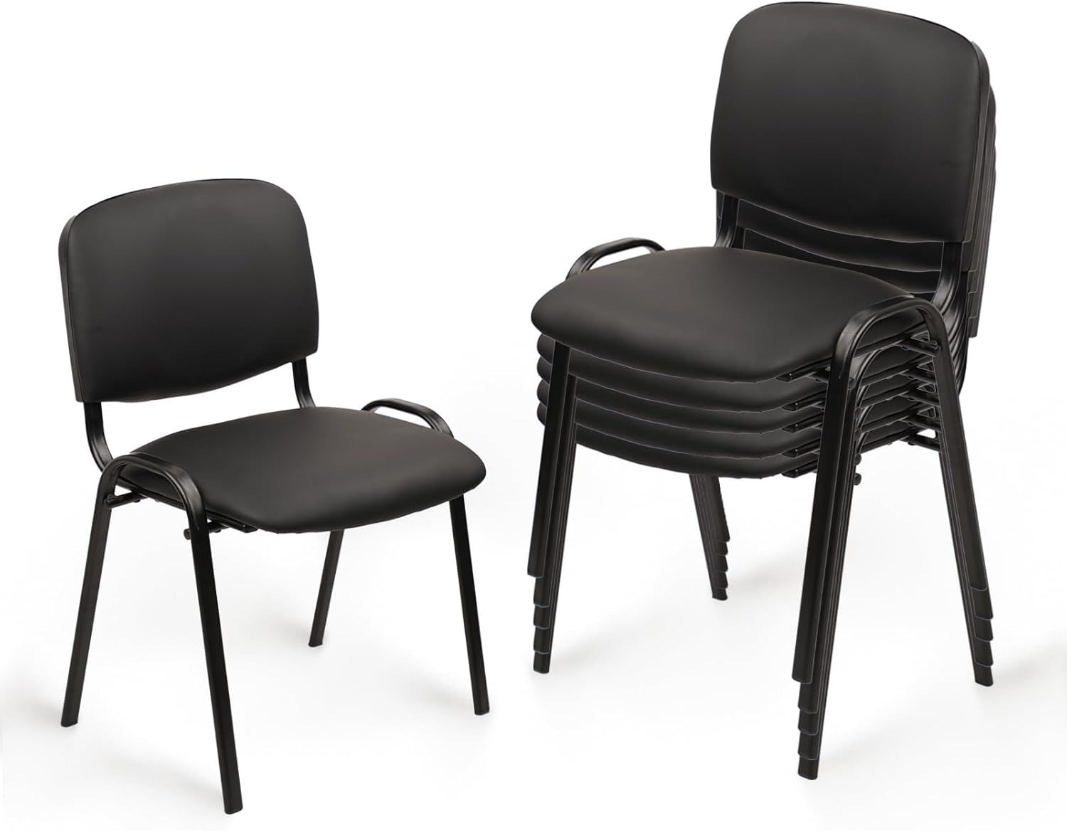 Stacking Waiting Room Chairs, PU Leather Armless Office Guest Chair with Metal Frames, Stackable Conference Room Chairs No Wheels for Reception Lobby Side Training School, Black Set of 5